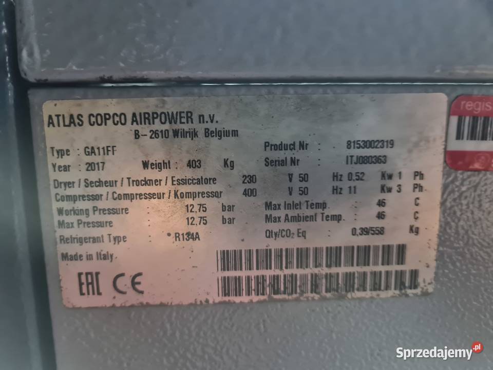 Kompresor śrubowy Atlas Copco GA 11 FF Zduny