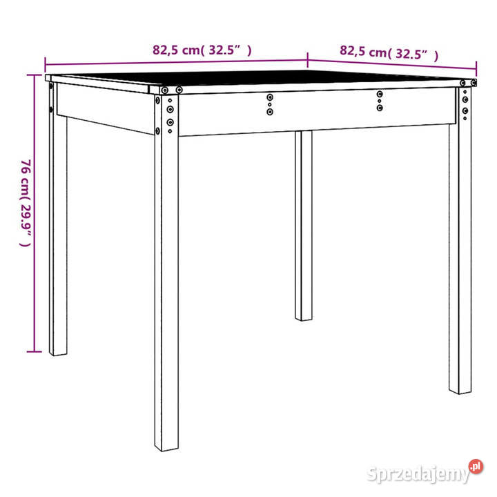 Stolik ogrodowy czarny 825x825x76 lite drewno