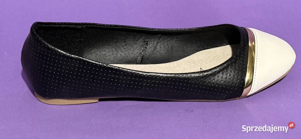 Czarne baleriny z białym czubkiem skórzana Żyrardów sprzedam