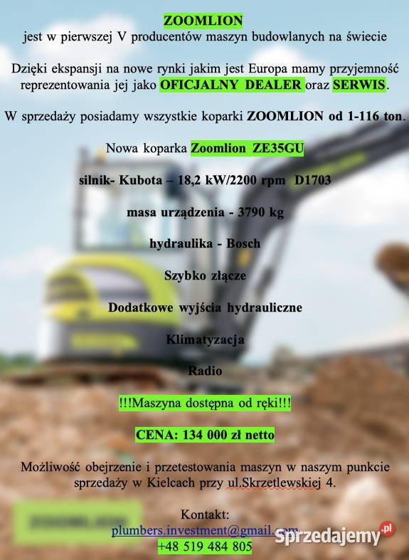 NOWA koparkaminikoparka 35T ZOOMLION ZE35GU sprzedam