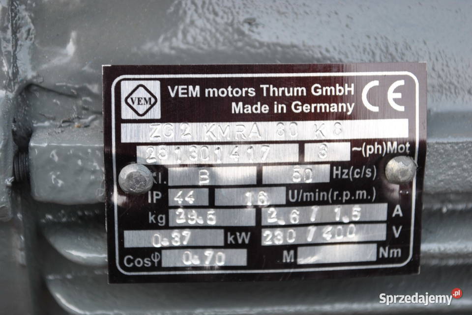 Motoreduktor 037kw 16obrmin Firmy VEM Pozostałe Kargowa