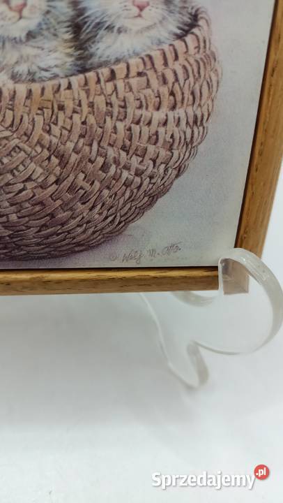 Płytka oprawiona w drewnie dwa koty lubelskie