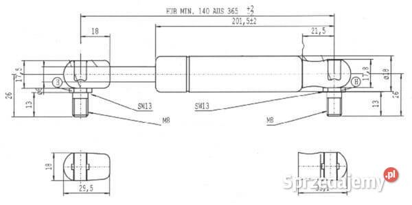 Sprężyna gazowa L365 mm 400N Stabilus CA083534 Kamionna