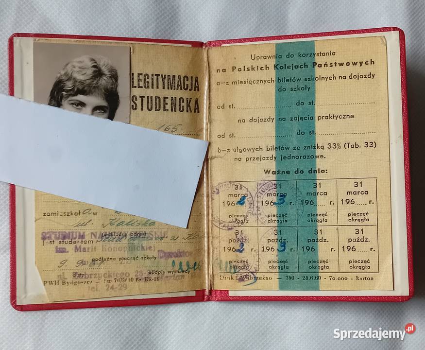 Legitymacja studencja z okresu PRL 1961 r Koźminek
