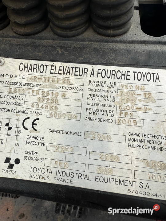 wózek widłowy TOYOTA 7FGF25 LPG 2500 40m przesuw Działoszyn