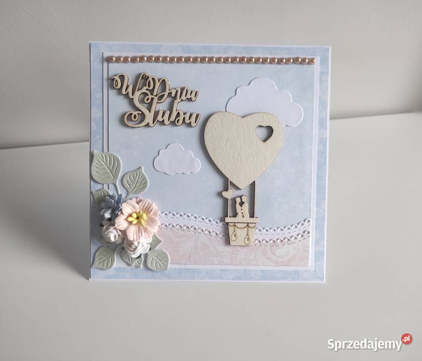 Kartka ręcznie robiona na ślub Para w balonie