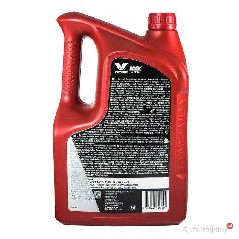 Olej Valvoline Maxlife 10w40 Benzyna A3B4 5L Zamość sprzedam