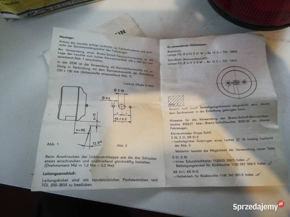 Mz Simson lampa tył nowa DDR Łukawica
