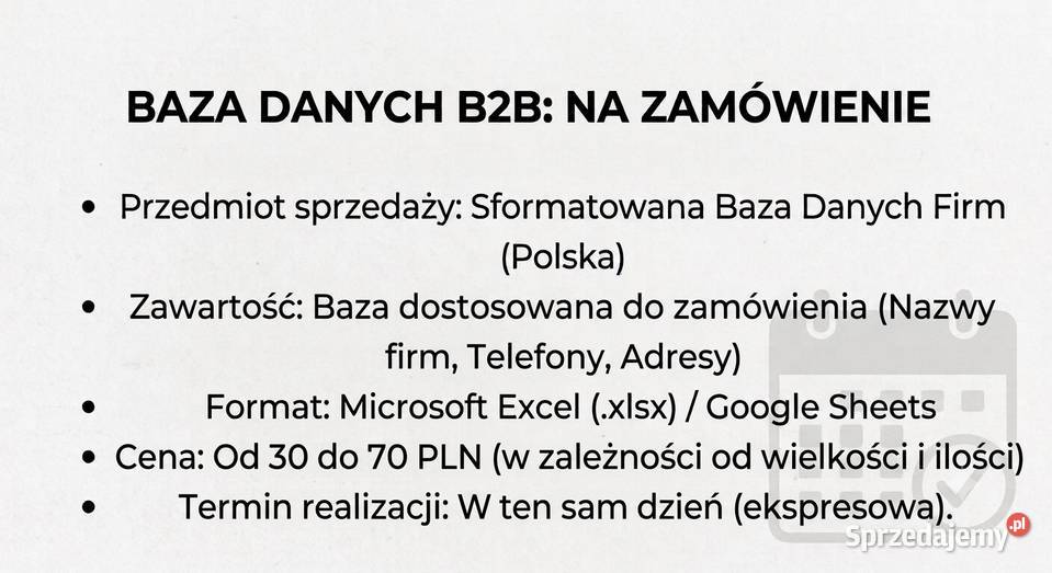 BAZY DANYCH B2B NA ZAMÓWIENIE DOWOLNA BRANŻA Usługi