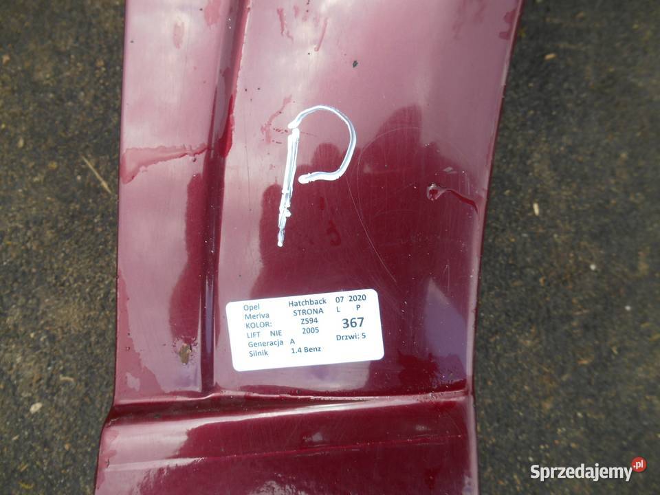 OPEL MERIVA A HB Z594 5D BŁOTNIK PRZÓD PRAWY osobowe Zbierkowo
