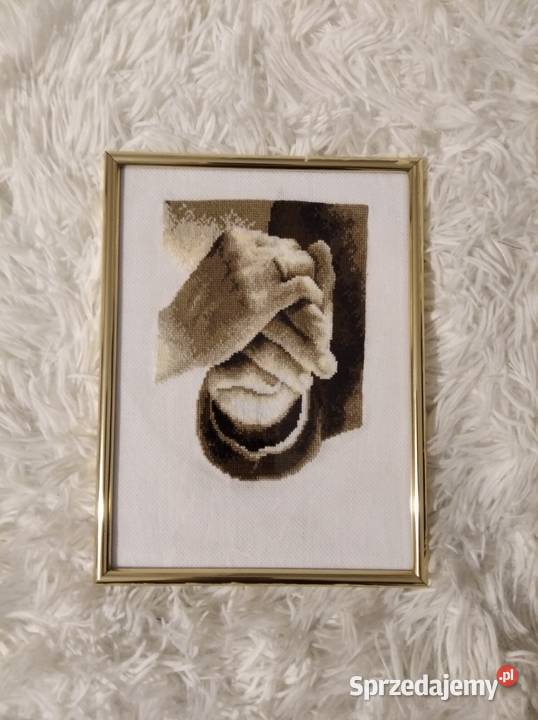 Ślub haft krzyżykowy rękodzieło pamiątka Ślubu odcienie brązowego warmińsko-mazurskie sprzedam