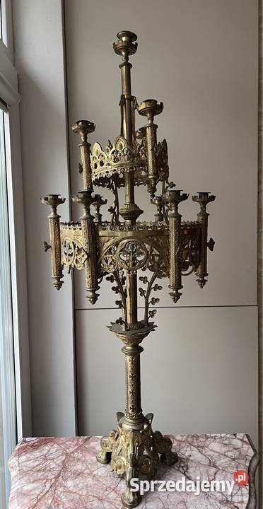 Kandelabr z brązu stary świecznik antyk Bystrzyca Kłodzka