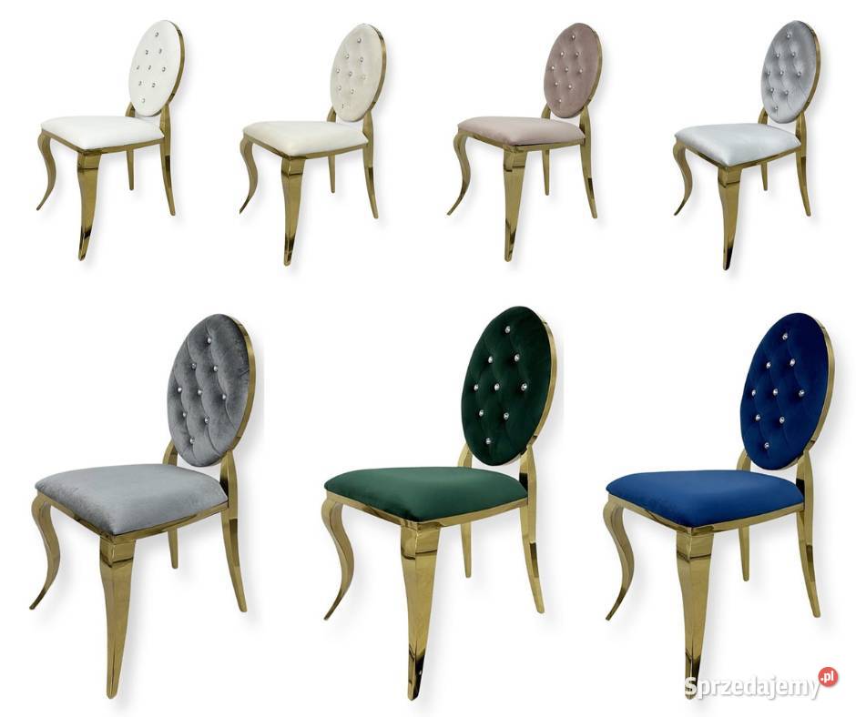 Krzesła glamour Ludwik Złote Jadalnia Pikowane Kryształkami