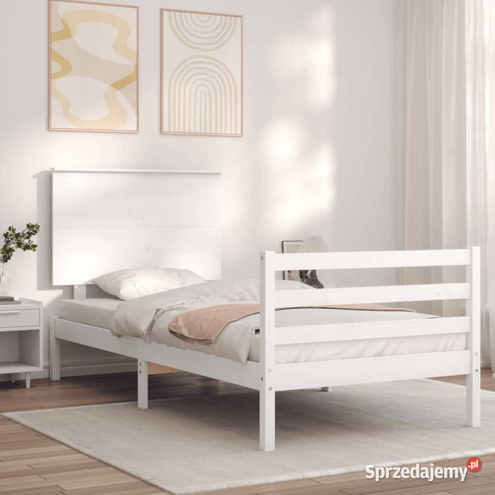 Rama łóżka z wezgłowiem biała lite drewno 90x200 Warszawa