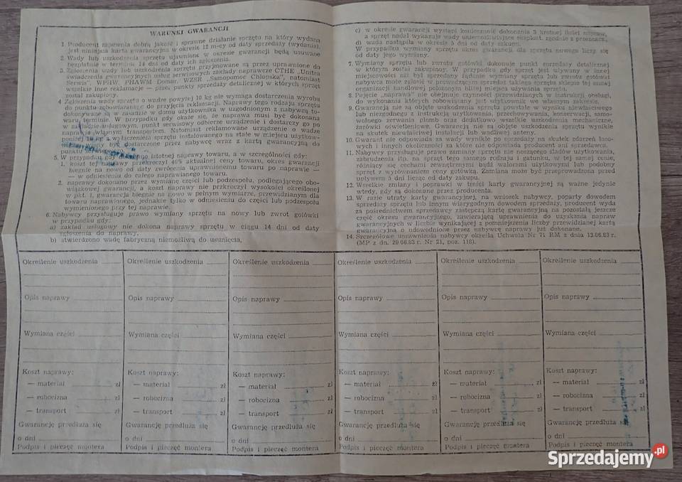 Karta Gwarancyjna UNITRA Tarnów