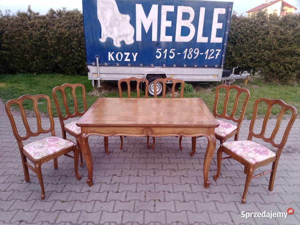Komplet Stół i 6 krzeseł LUDWIK XVI Dąb Meble do salonu Meble śląskie Kozy