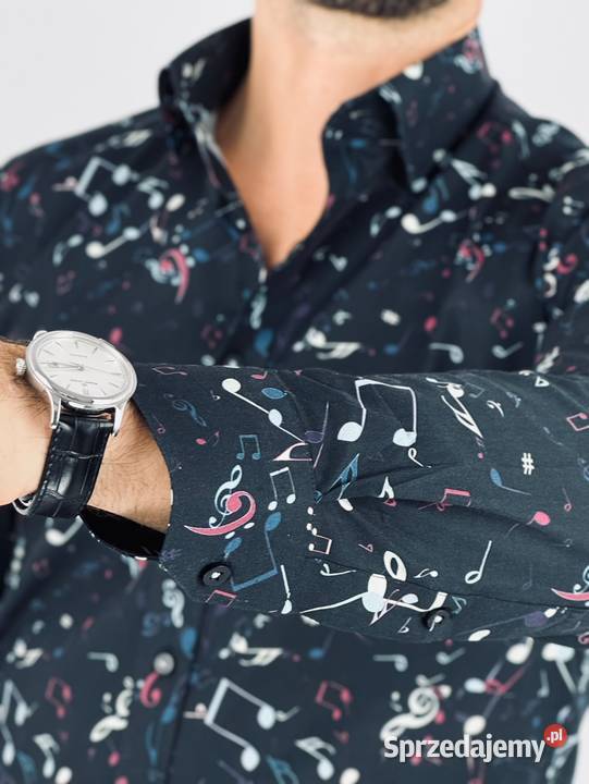 GIOVANNI PERA Koszula męska K016 czarna muzyczna Ostrów Wielkopolski sprzedam