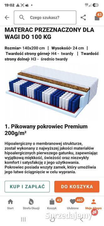 Materac 140x200 średnio twardy 34 nowy Dom i Ogród Braniewo