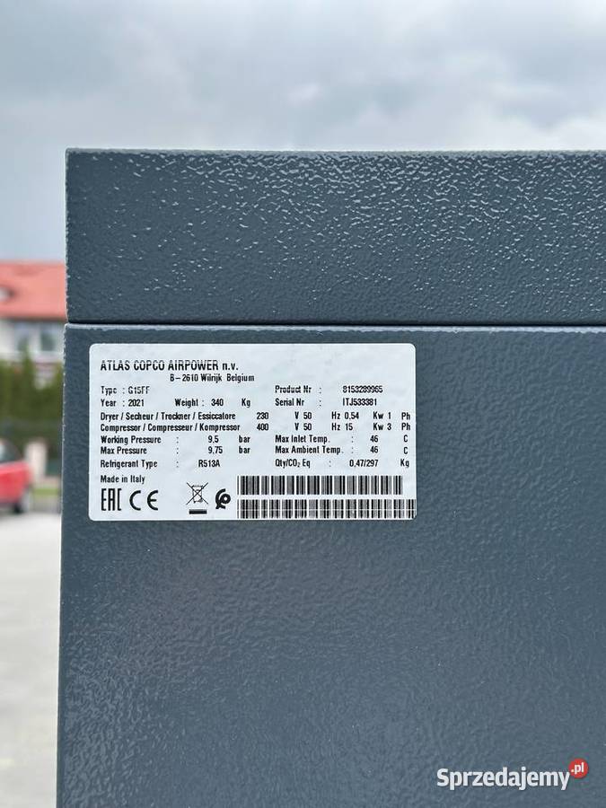 Kompresor śrubowy Atlas Copco G15FF fabrycznie Łabuńki Pierwsze