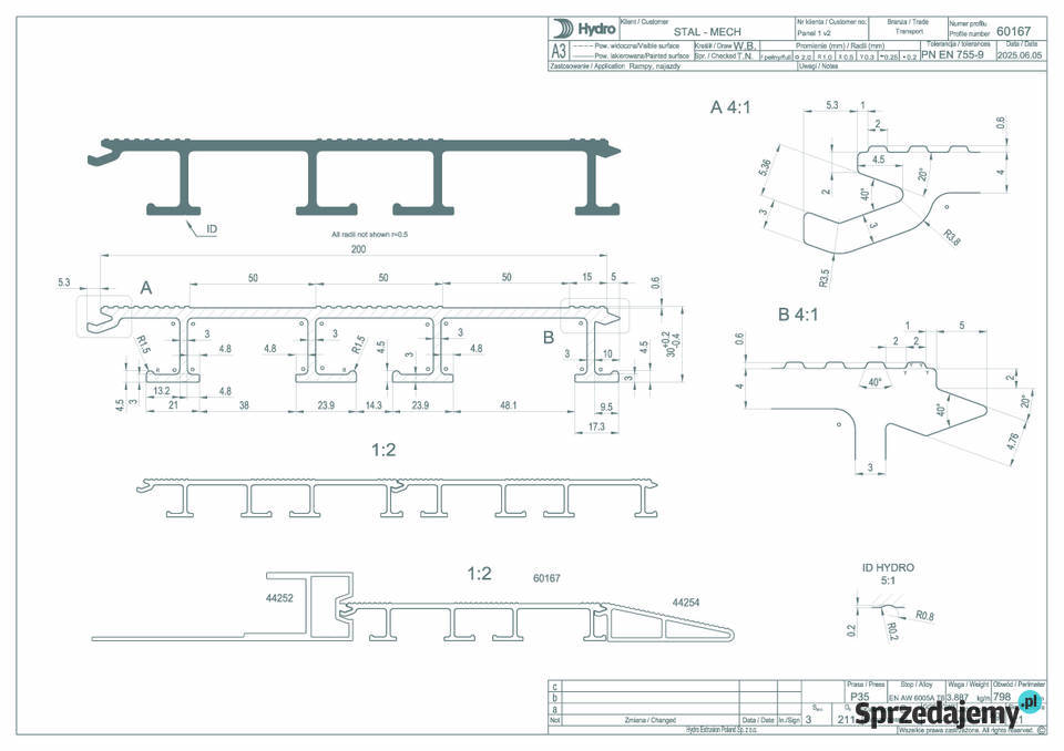 Panel podłogowy ALU 2x wzmoc 230x20x3 Certyfikat