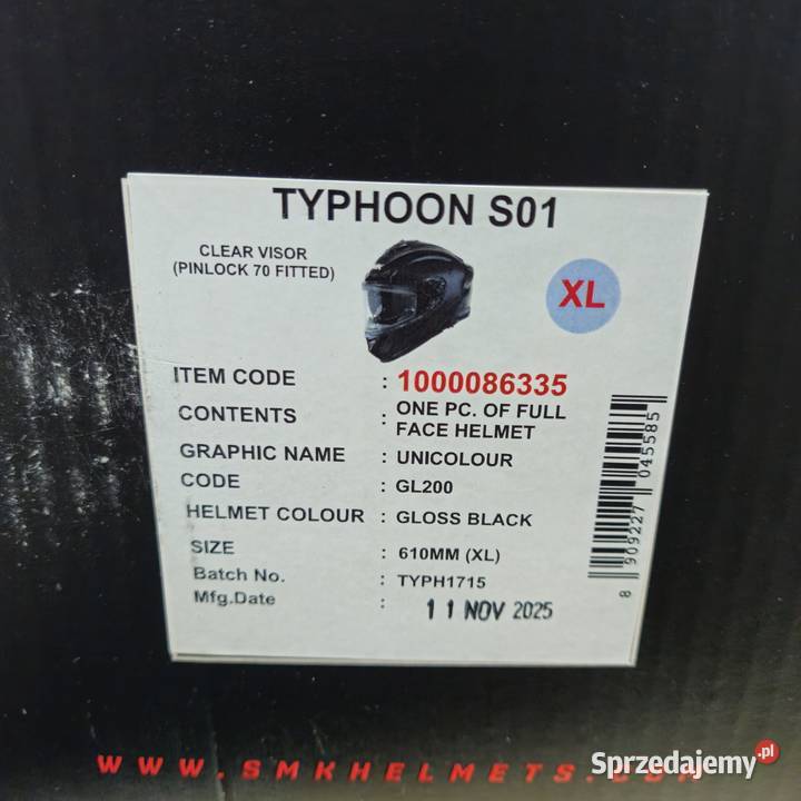 Kask motocyklowy integralny SMK Typhoon czarny Łódź