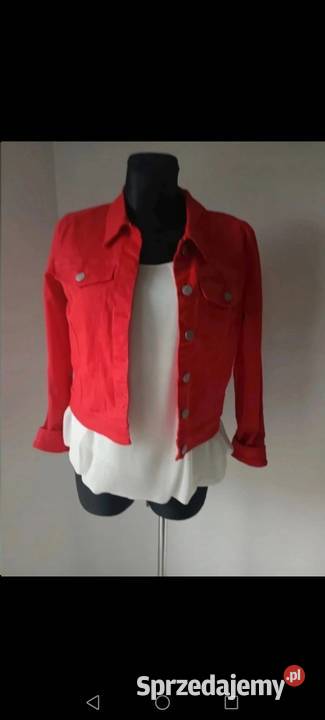 Kurtka dżinsowa czerwona zapinana na guziki podkarpackie Krosno
