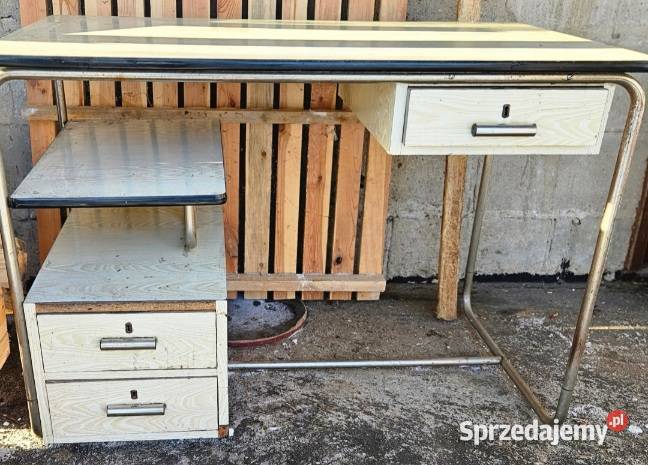 biurko medyczne fotel na kółkach PRL Wyszecino