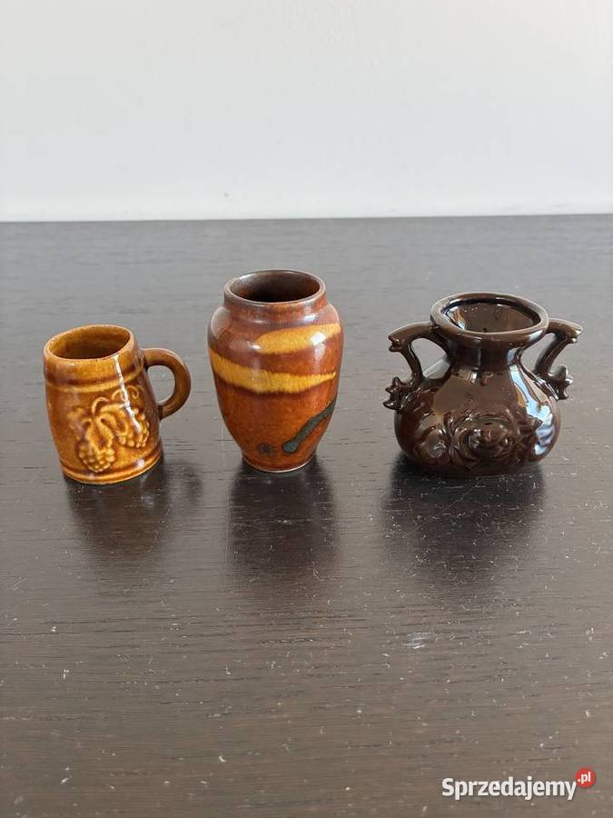 3 dzbanuszki ceramiczne w odcieniach brązu brązowy sprzedam