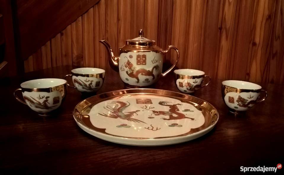 Serwis do herbaty kawy złocona chińska porcelana Kluczbork
