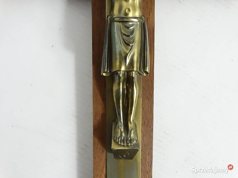 Stary krucyfiks ścienny 25x20 Drewno Mosiądz PRL Biłgoraj