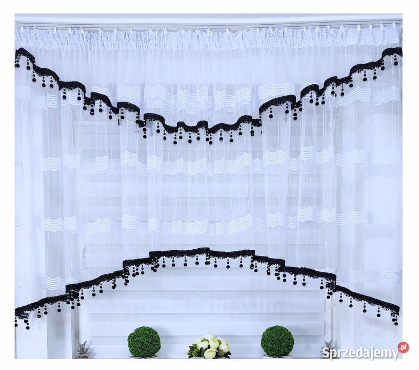 Firana Gotowa biała z markizety z czarnymi Kłodzko sprzedam