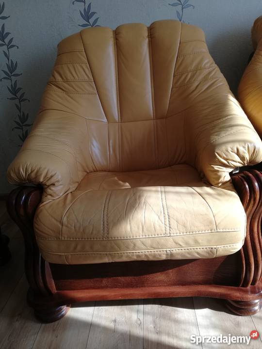 Wypoczynek skórzany fotele sofa skóra stelaż dąb Bydgoszcz sprzedam
