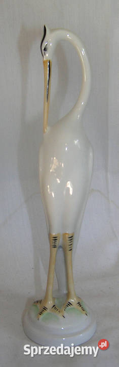 czapla biala vintage porcelana HollohazaD31vin Bartków