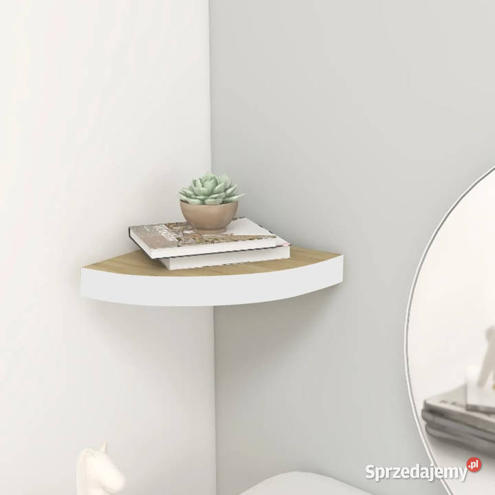 Narożna półka ścienna dąb i biel 25x25x38 MDF Warszawa