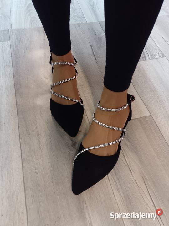 4243 Czarne bogato zdobione Baleriny wieczorowe Balerinki Kraków