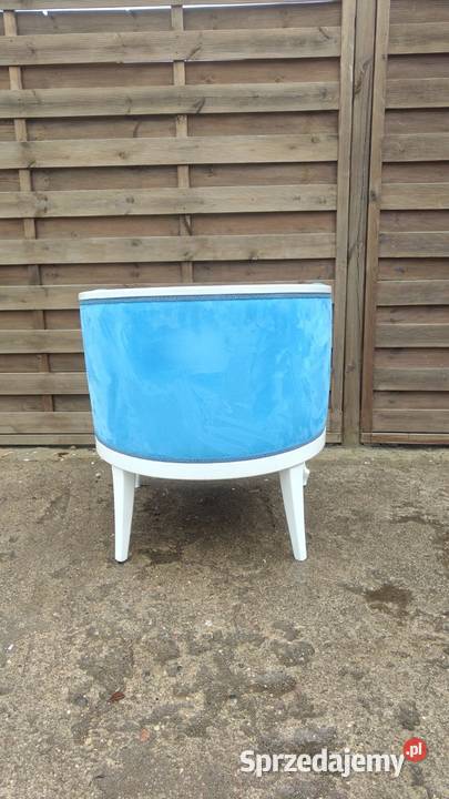 Fotel niebieski drewniany stelaż ludwikowski Meble Warszawa