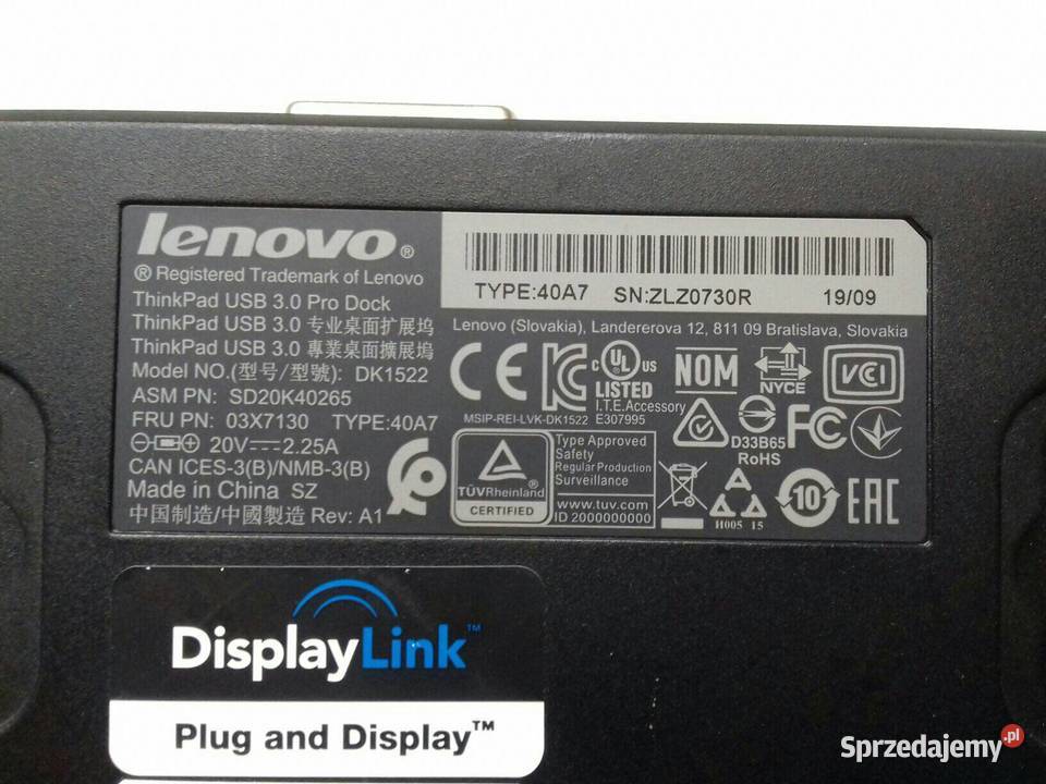 Lenovo ThinkPad USB 30 Pro Dock 40A7 DisplayLink Bydgoszcz