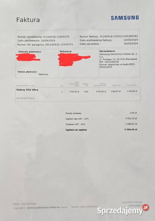 Samsung Galaxy S24 Ultra 512gb w kolorze szarym Warszawa