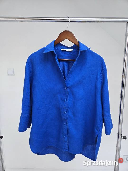 Lniana granatowa koszula 34 rękaw niebieski małopolskie Liszki