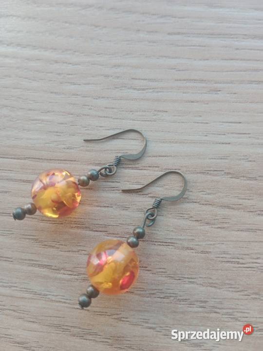 Kolczyki kulka bursztynowy kolor wielkopolskie Poznań sprzedam