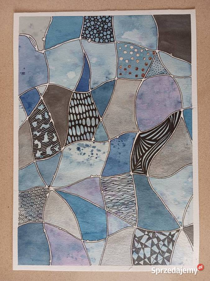 Akwarelka Obraz Niebieska Abstrakcja A4 pomorskie