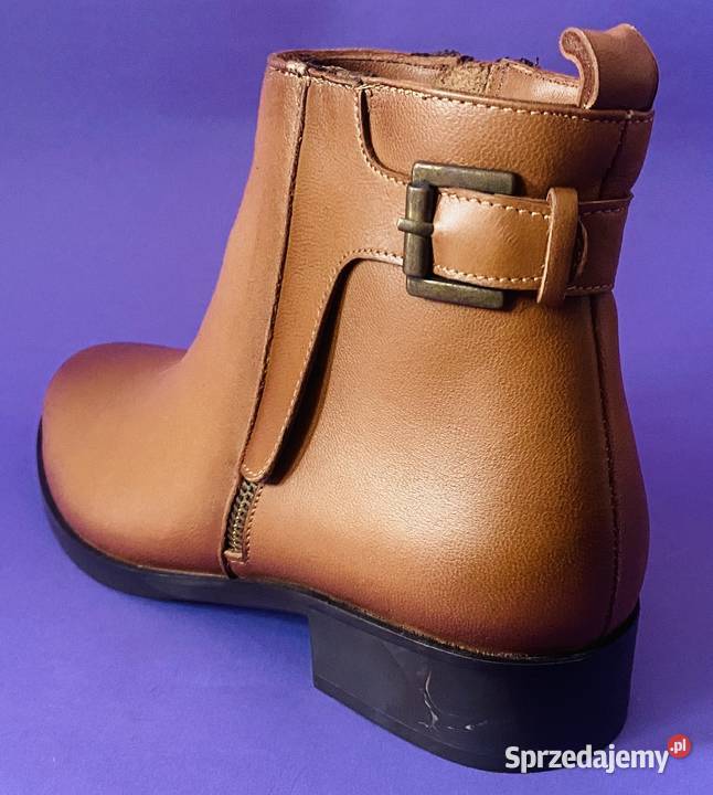 Brązowe skórzane ocieplane damskie botki rozmiar Kozaki mazowieckie