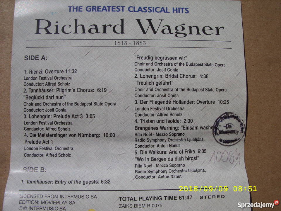 RICHARD WAGNEROVERTURE kaseta audio Wołów