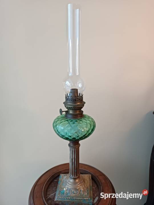 Lampa naftowa kolumnowa mosiądz Francja XIX w wielkopolskie Budzyń