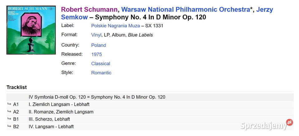 Robert Schumann Jerzy Semkow Symphony No 4 Stalowa Wola