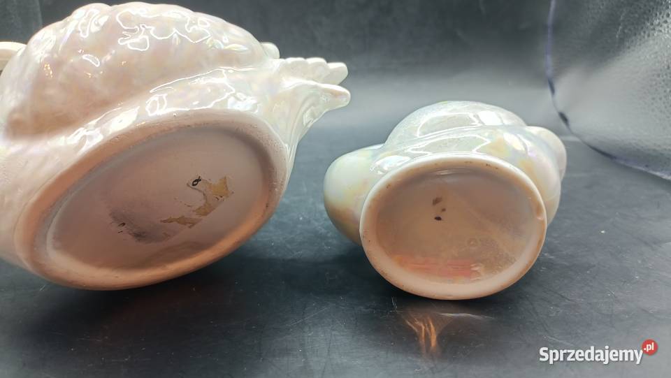 Para ptaki ceramiczne łabędzie iryzowane osłonki Zamość