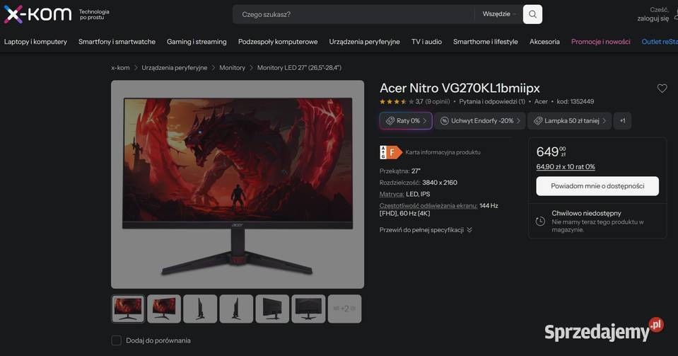 Monitor Acer Nitro 27 Krościenko Wyżne