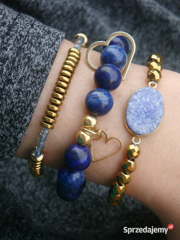 Bransoletka z Lapis lazuli z zawieszkami sercami Kielce