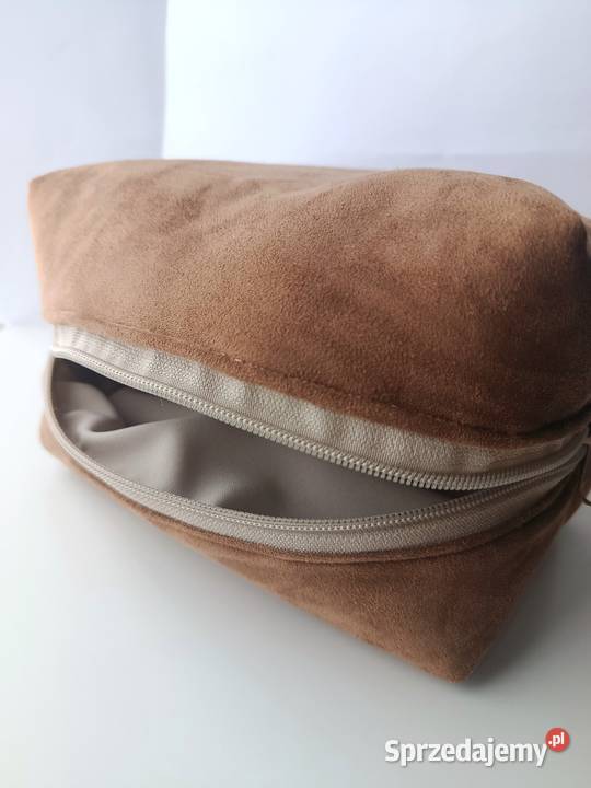 Kosmetyczka duża welur brązowa handmade zestaw sprzedam