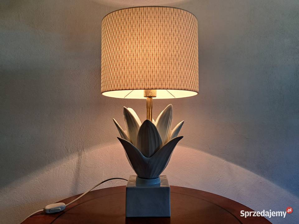 Wyjątkowa lampa ceramiczna stołowa włoska biała Olkusz
